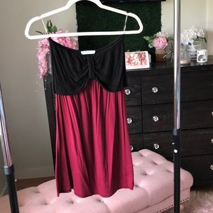 Strapless garnet and black dress